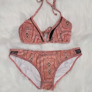 Insight Pink Geometric Print Halter Bikini Set